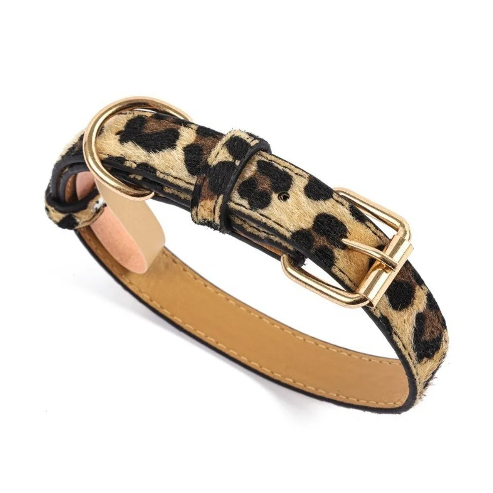 Durable Leopard Print Dog Collar Pet Walking PU Leather Leopard Dog Collar Wear Resistant Pet Collar Small Medium Dogs