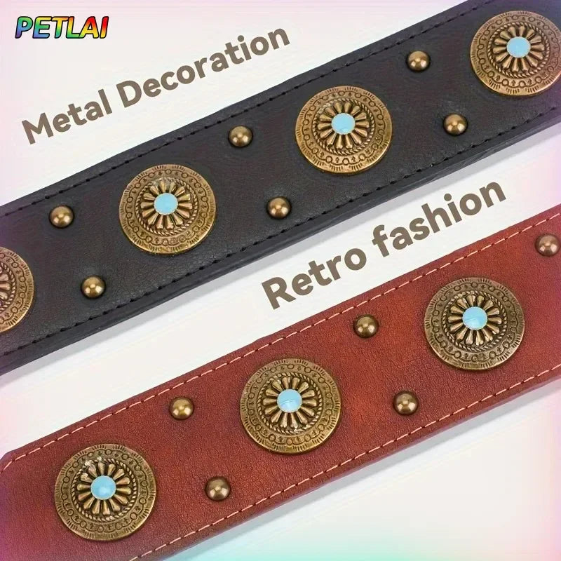Dog collar retro design leather dog collar for medium large dogs pet High-end retro Leather necklace French Bulldog collar