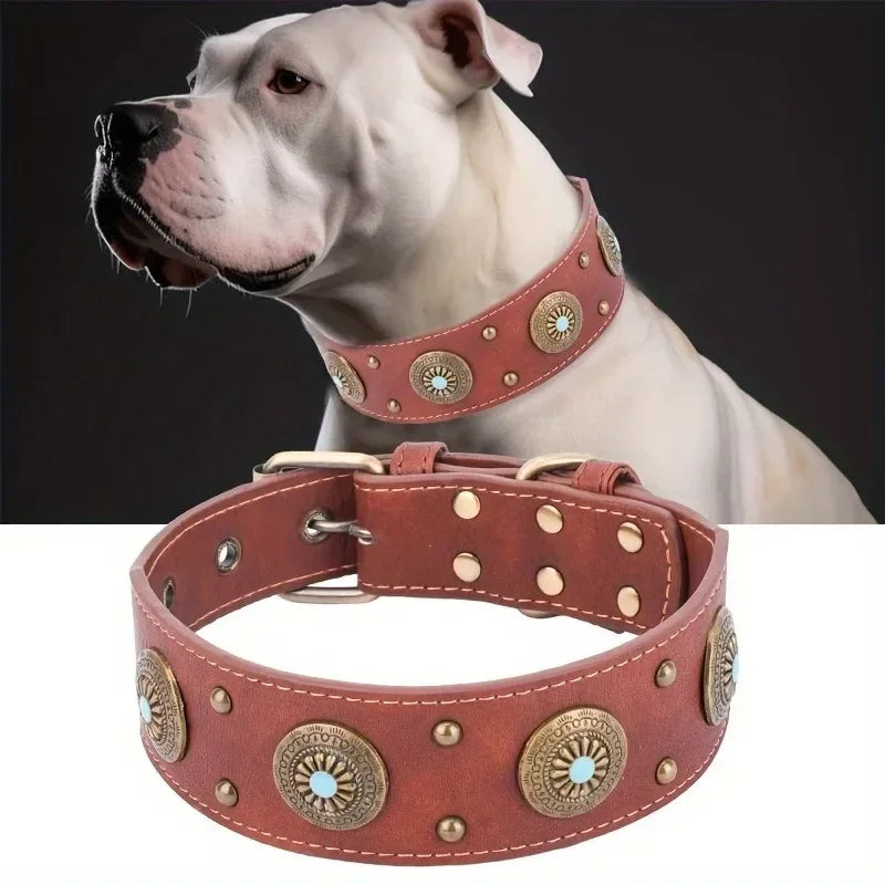 Dog collar retro design leather dog collar for medium large dogs pet High-end retro Leather necklace French Bulldog collar
