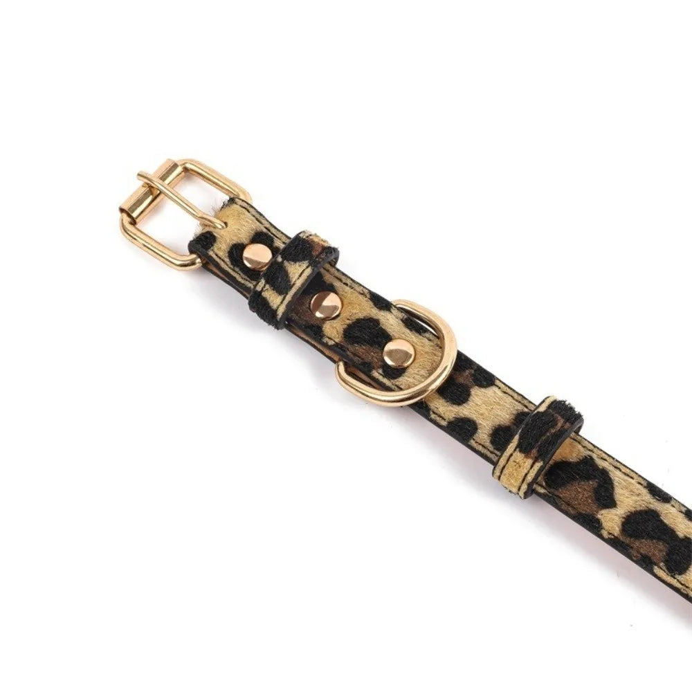 Durable Leopard Print Dog Collar Pet Walking PU Leather Leopard Dog Collar Wear Resistant Pet Collar Small Medium Dogs