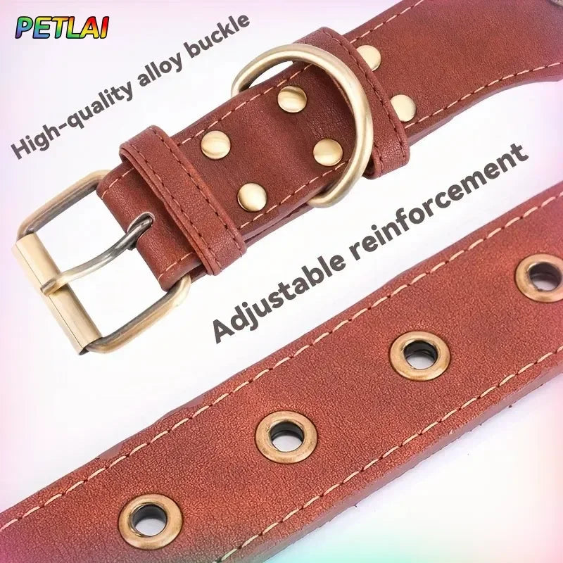 Dog collar retro design leather dog collar for medium large dogs pet High-end retro Leather necklace French Bulldog collar
