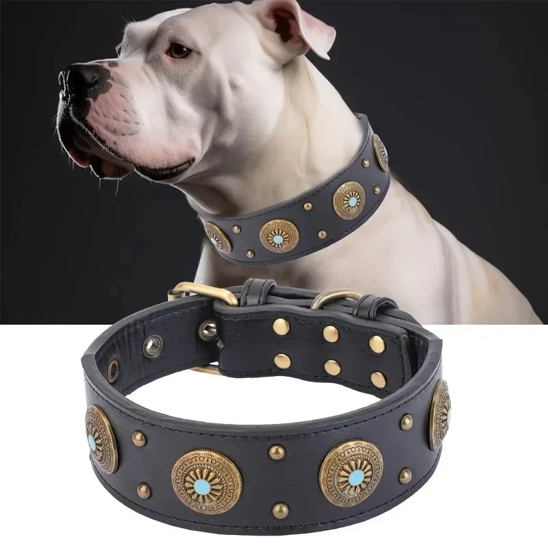 Dog collar retro design leather dog collar for medium large dogs pet High-end retro Leather necklace French Bulldog collar