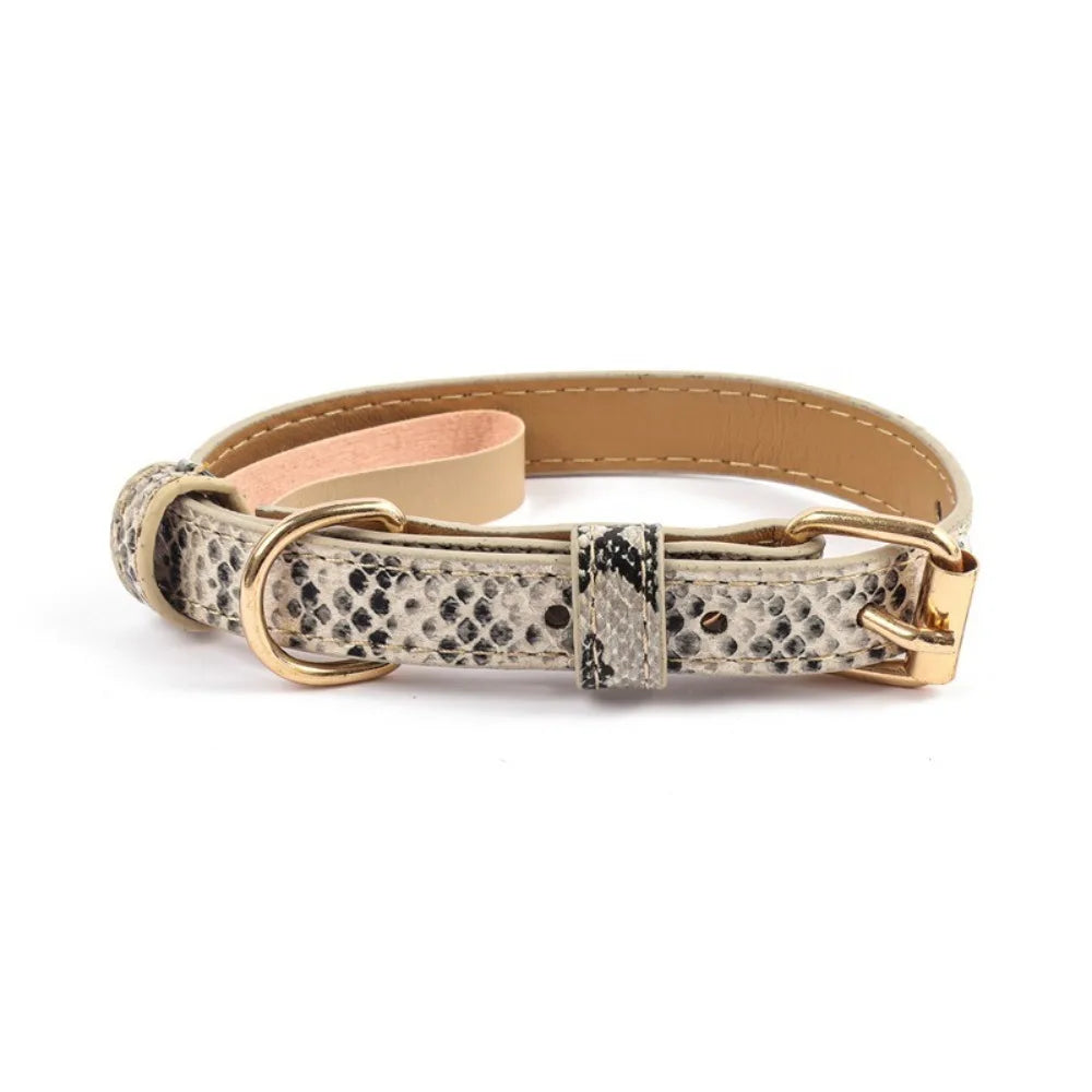 Durable Leopard Print Dog Collar Pet Walking PU Leather Leopard Dog Collar Wear Resistant Pet Collar Small Medium Dogs