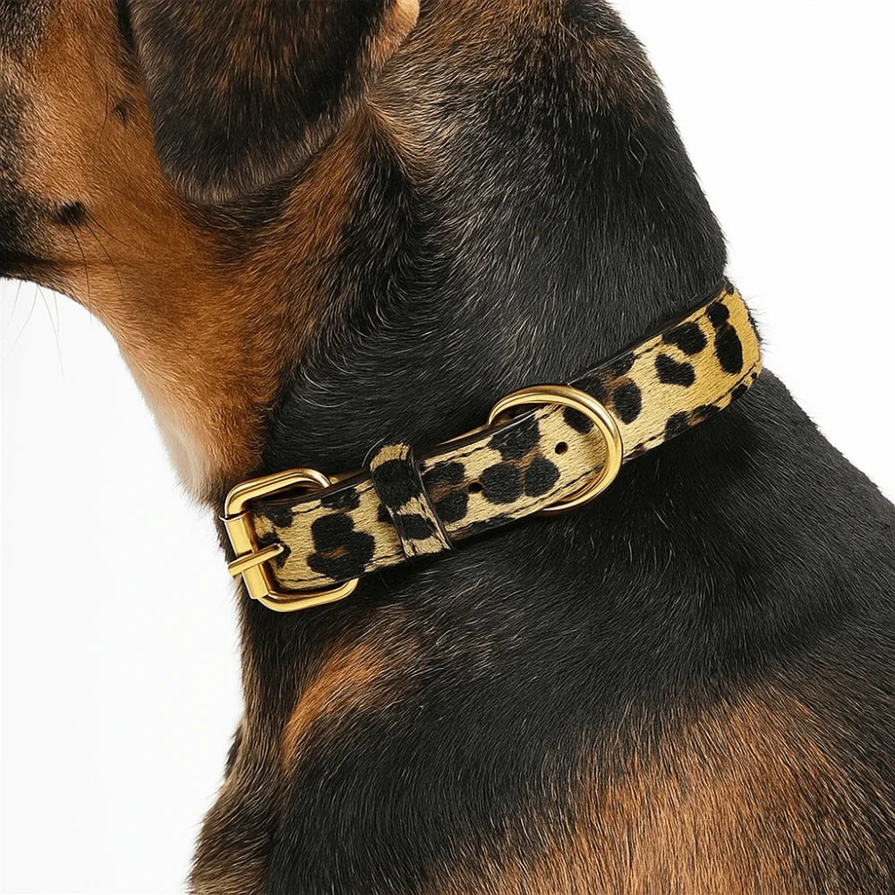 Durable Leopard Print Dog Collar Pet Walking PU Leather Leopard Dog Collar Wear Resistant Pet Collar Small Medium Dogs