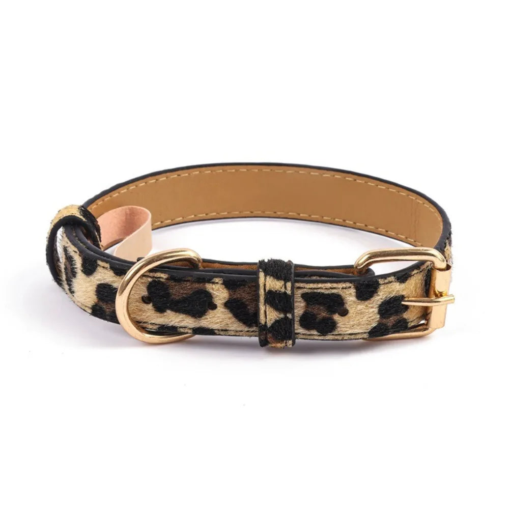 Durable Leopard Print Dog Collar Pet Walking PU Leather Leopard Dog Collar Wear Resistant Pet Collar Small Medium Dogs