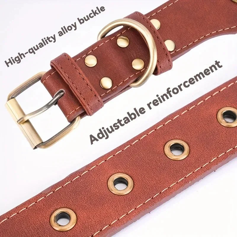 Dog collar retro design leather dog collar for medium large dogs pet High-end retro Leather necklace French Bulldog collar