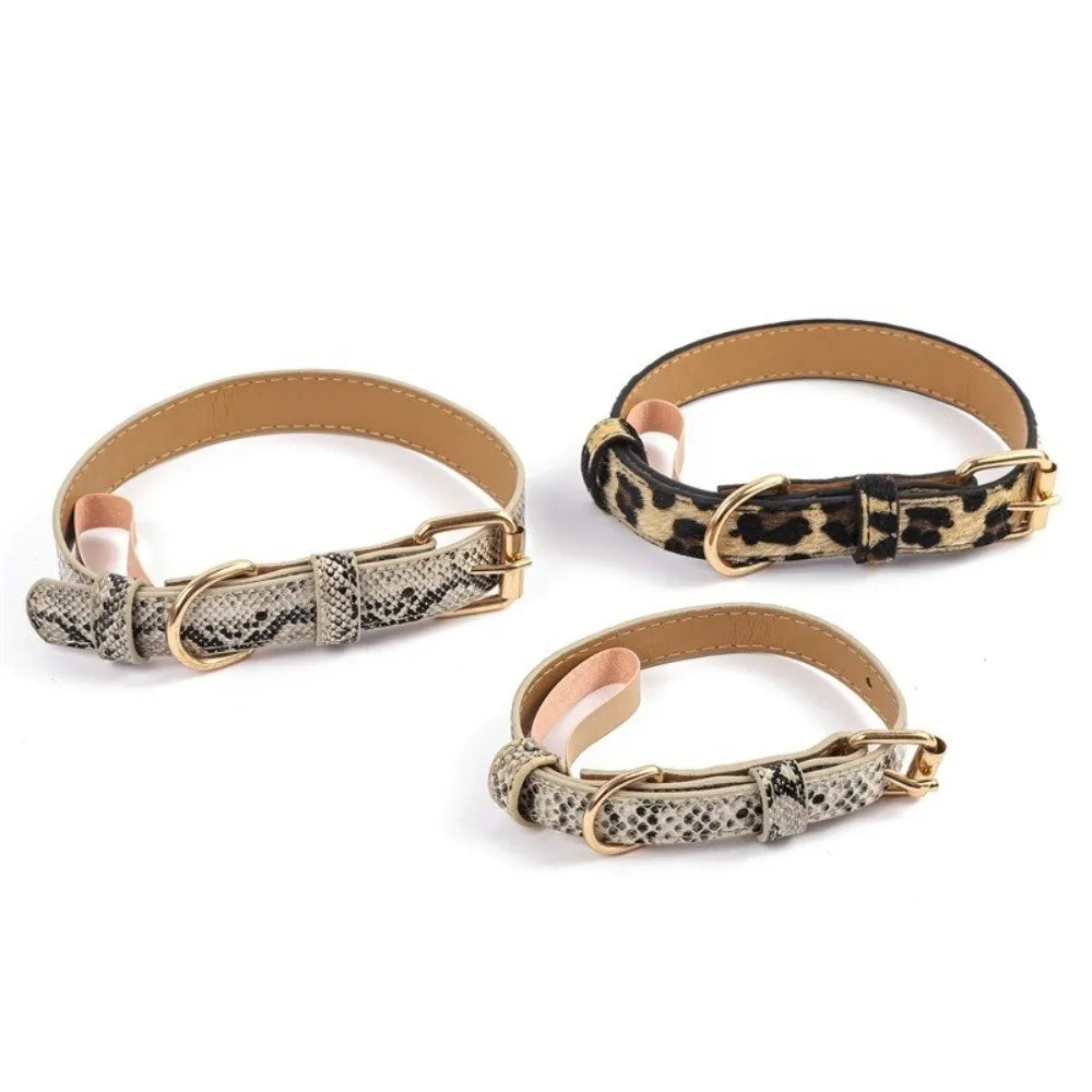 Durable Leopard Print Dog Collar Pet Walking PU Leather Leopard Dog Collar Wear Resistant Pet Collar Small Medium Dogs