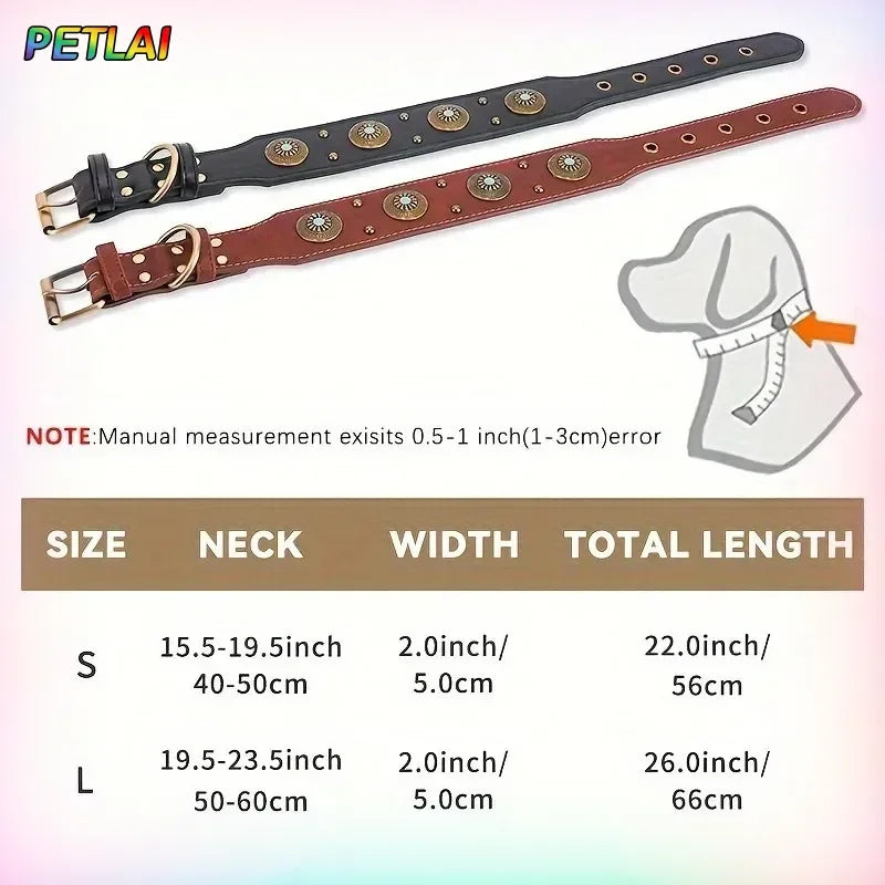 Dog collar retro design leather dog collar for medium large dogs pet High-end retro Leather necklace French Bulldog collar