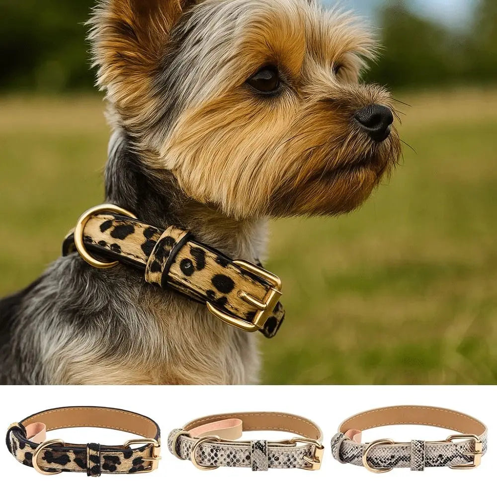 Durable Leopard Print Dog Collar Pet Walking PU Leather Leopard Dog Collar Wear Resistant Pet Collar Small Medium Dogs