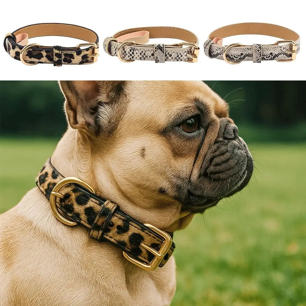 Durable Leopard Print Dog Collar Pet Walking PU Leather Leopard Dog Collar Wear Resistant Pet Collar Small Medium Dogs