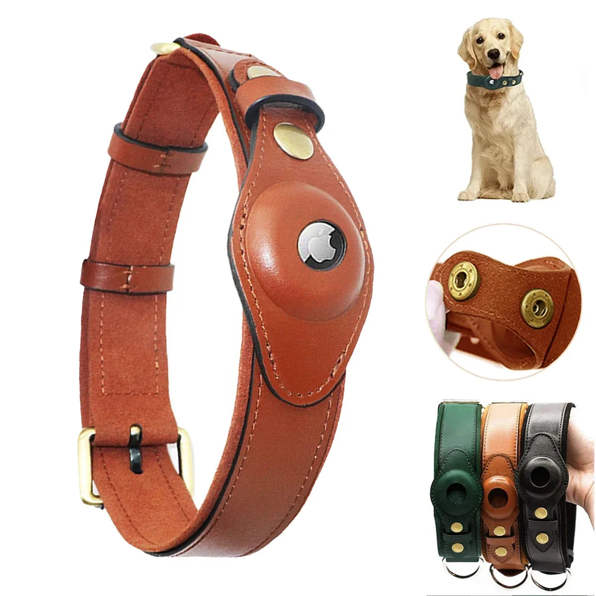 Genuine Leather Collar for Cats Pet Wear-resistant Small Dog Leash for Airtag Holder Storage Anti-loss Dog Collar Puppy Supplies