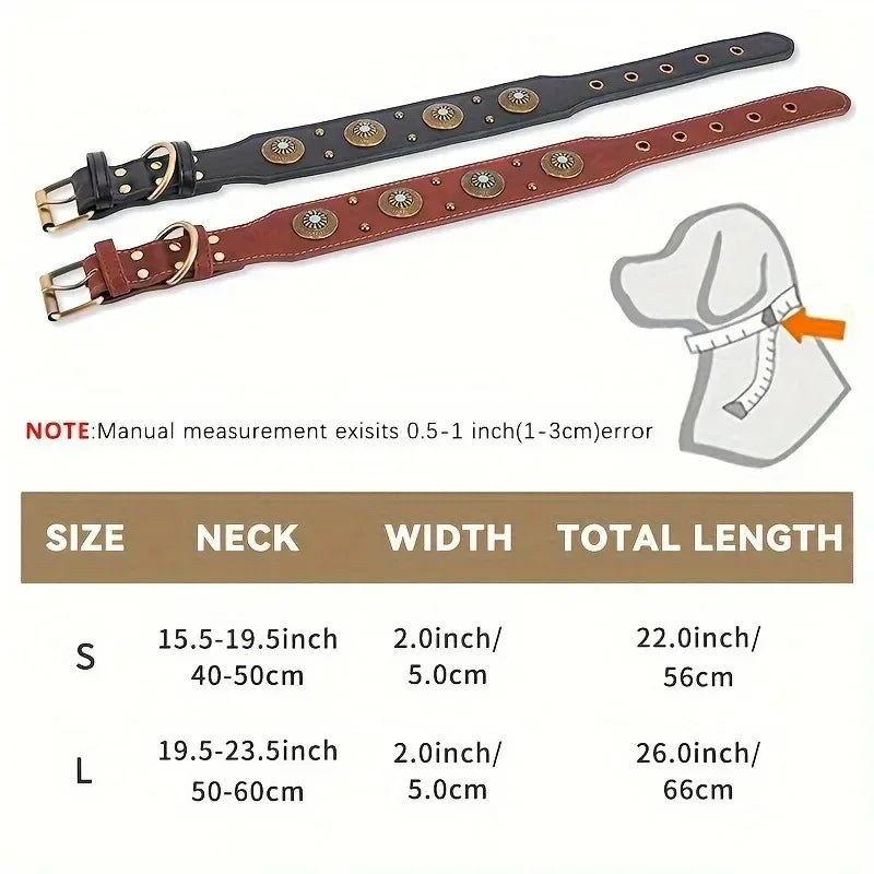 Dog collar retro design leather dog collar for medium large dogs pet High-end retro Leather necklace French Bulldog collar