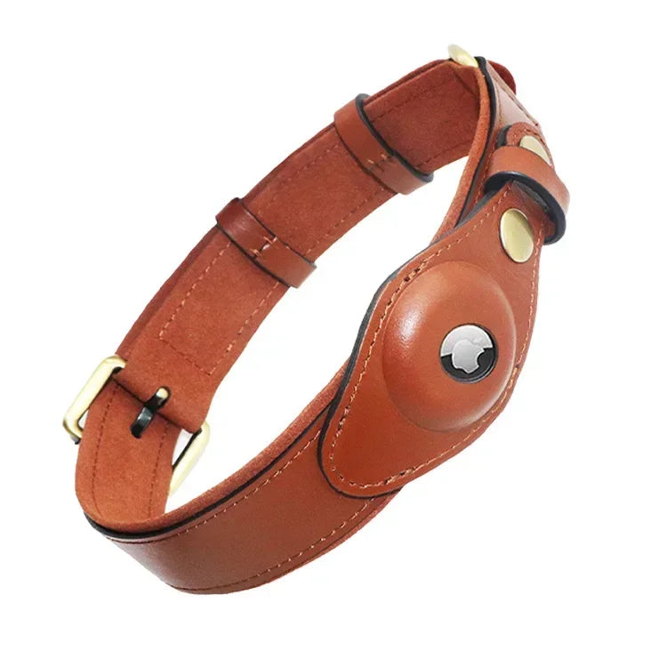 Genuine Leather Collar for Cats Pet Wear-resistant Small Dog Leash for Airtag Holder Storage Anti-loss Dog Collar Puppy Supplies