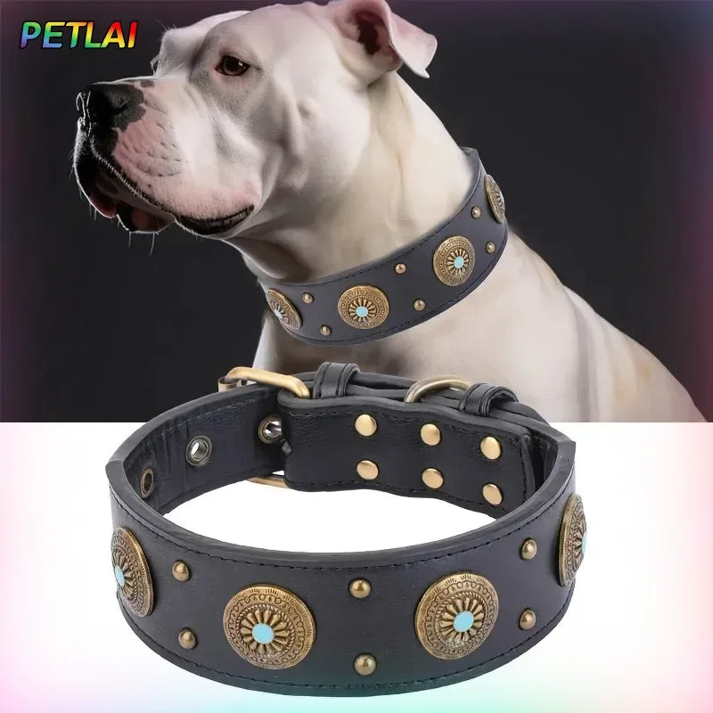 Dog collar retro design leather dog collar for medium large dogs pet High-end retro Leather necklace French Bulldog collar